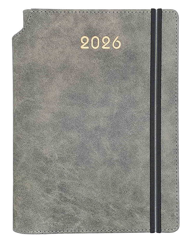 Agenda Ejecutiva 2026 Gris de Gamuza con Elástico, Planificación Anual - Pointer AG-2026-52
