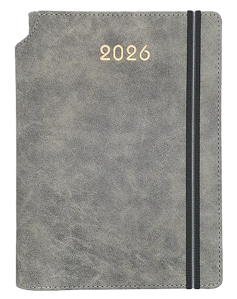 Agenda Ejecutiva 2026 Gris de Gamuza con Elástico, Planificación Anual - Pointer AG-2026-52