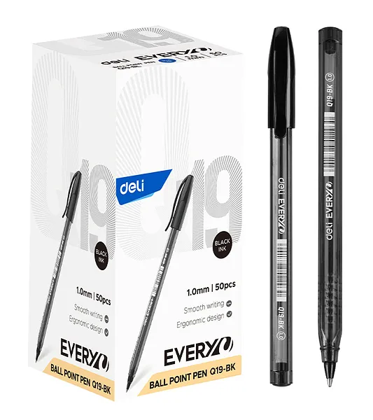 Bolígrafo Lapicero Deli Every Ball Point Pen 1.0 mm Negro, 50 Unidades