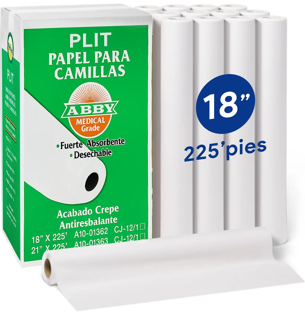 Rollo de Papel 18" x 225' para Camilla y Equipos Médicos Quirúrgicos, Blanco - ABBY Medical Grade A10-01362